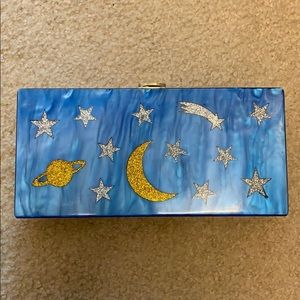NWOT Like Dreams Glitter Stars and Moon Box Clutch